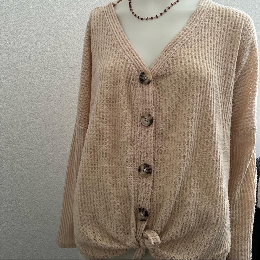 Waffle Cardigan Sweater
